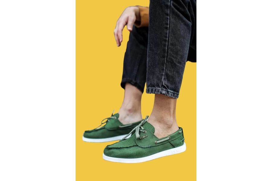 Shoecide Bağcıklı Mevsimlik Keten Yeşil Erkek Loafer Ayakkabı 008