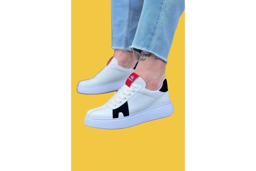 Shoecide Bağcıklı Rahat Taban Sw040 Beyaz Siyah Erkek Casual Ayakkabı