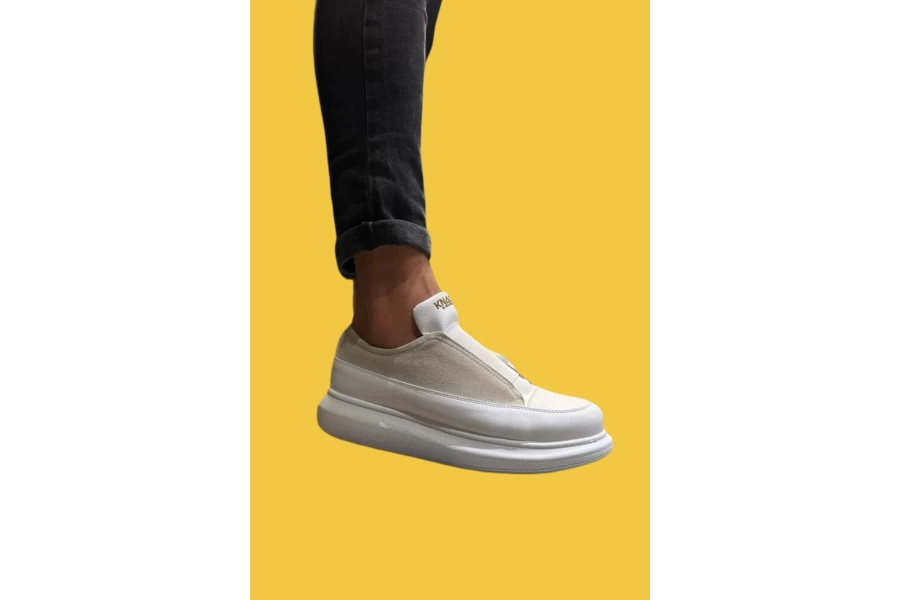 Shoecide Bağcıklı Rahat Yüksek Taban Beyaz Erkek Sneakers Ayakkabı 911