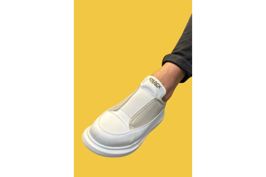 Shoecide Bağcıklı Rahat Yüksek Taban Beyaz Erkek Sneakers Ayakkabı 911