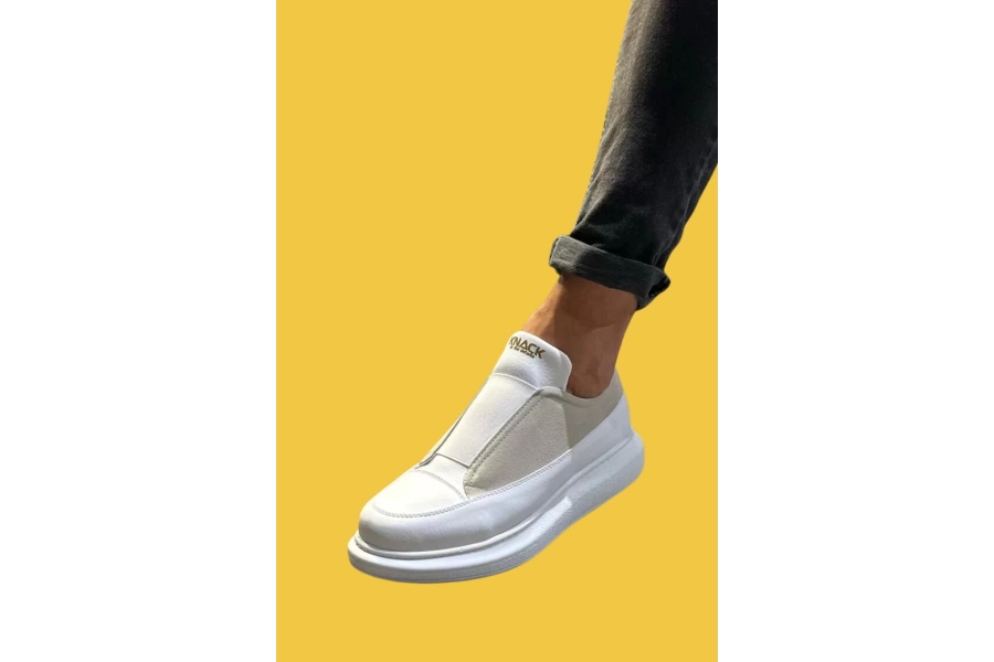 Shoecide Bağcıklı Rahat Yüksek Taban Beyaz Erkek Sneakers Ayakkabı 911