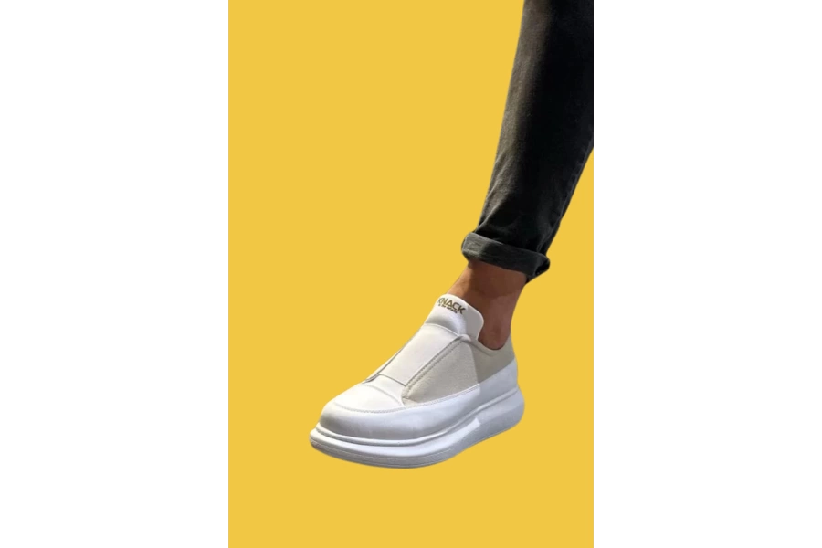 Shoecide Bağcıklı Rahat Yüksek Taban Beyaz Erkek Sneakers Ayakkabı 911