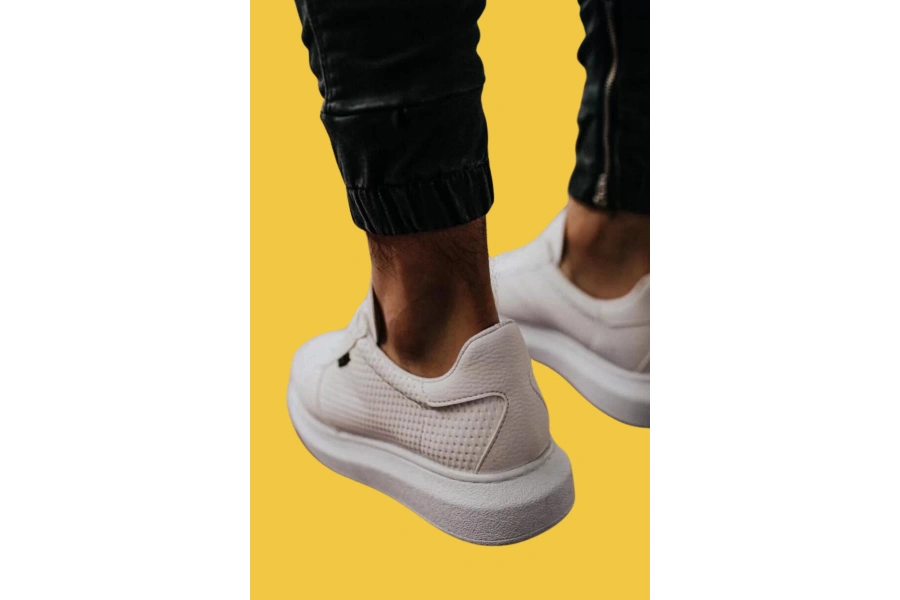Shoecide Bağcıklı Rahat Yüksek Taban Delikli Desen Beyaz Erkek Günlük Ayakkabı 042