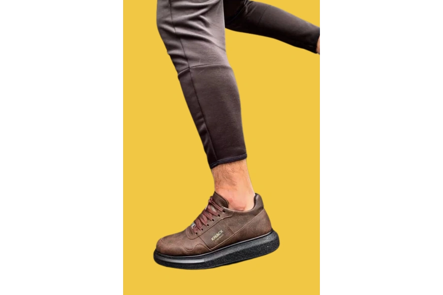 Shoecide Bağcıklı Rahat Yüksek Taban Kahverengi Erkek Günlük Ayakkabı 040 (siyah Taban)