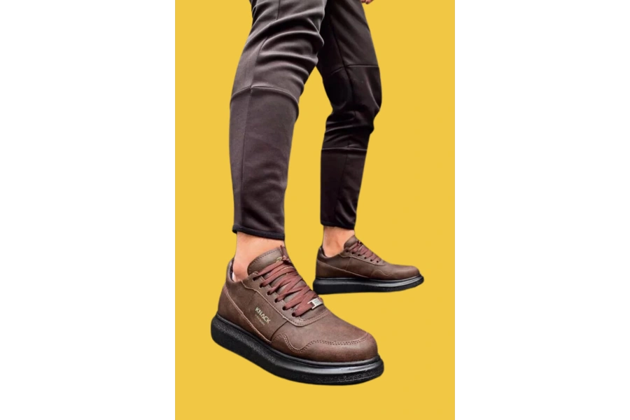 Shoecide Bağcıklı Rahat Yüksek Taban Kahverengi Erkek Günlük Ayakkabı 040 (siyah Taban)