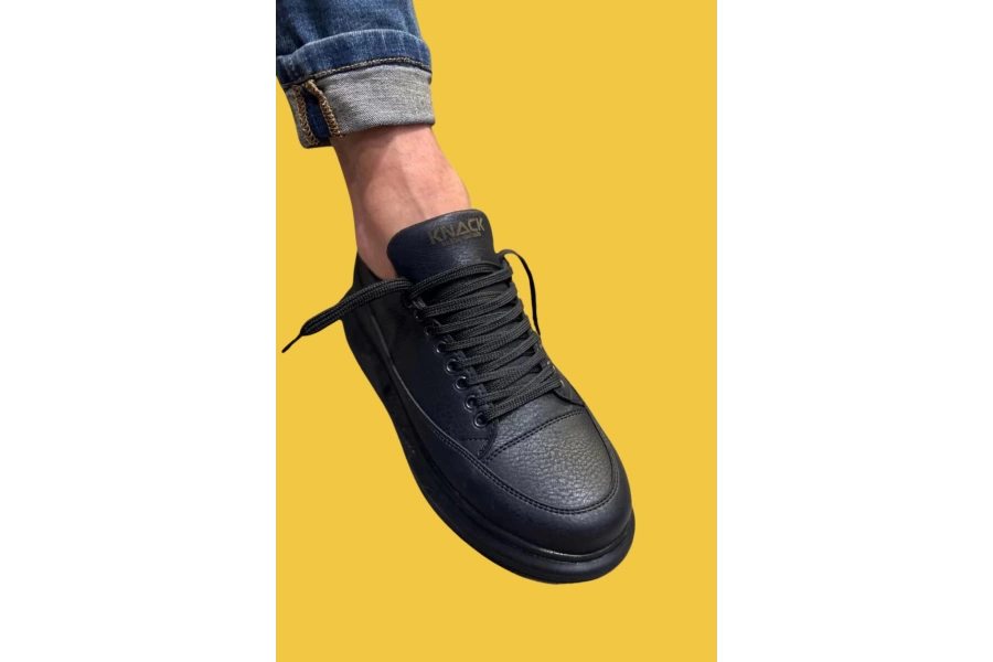 Shoecide Bağcıklı Rahat Yüksek Taban Siyah Erkek Günlük Ayakkabı 814 (siyah Taban)