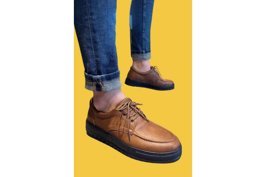 Shoecide Bağcıklı Rahat Yüksek Taban Taba Erkek Günlük Ayakkabı T12 (siyah Taban)