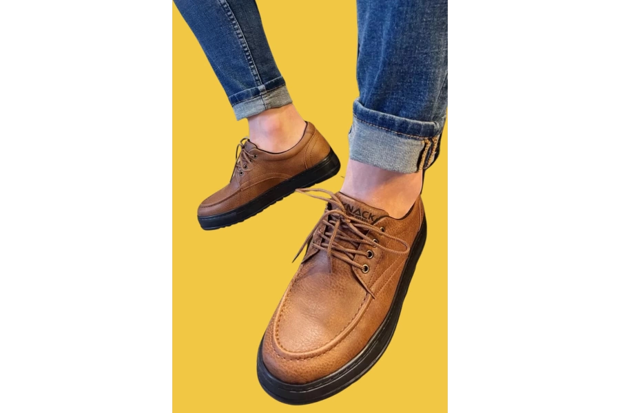 Shoecide Bağcıklı Rahat Yüksek Taban Taba Erkek Günlük Ayakkabı T12 (siyah Taban)