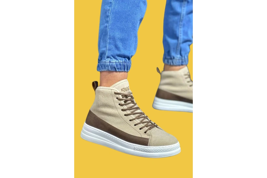 Shoecide Bağcıklı Rahat Yüksek Taban Vizon Süet Erkek Ayakkabı C-030