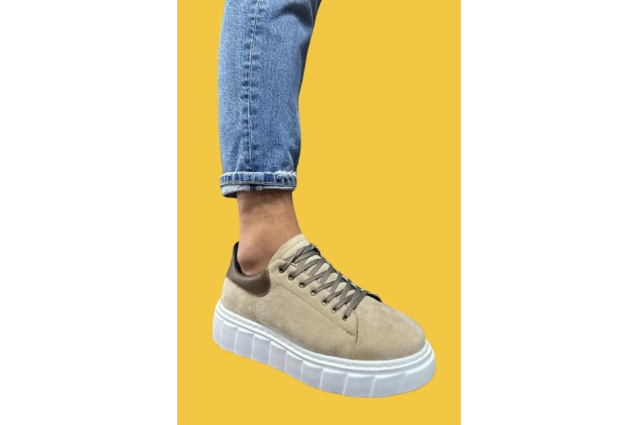 Shoecide Bağcıklı Tasarım Yüksek Taban Vizon Süet Erkek Günlük Ayakkabı 144