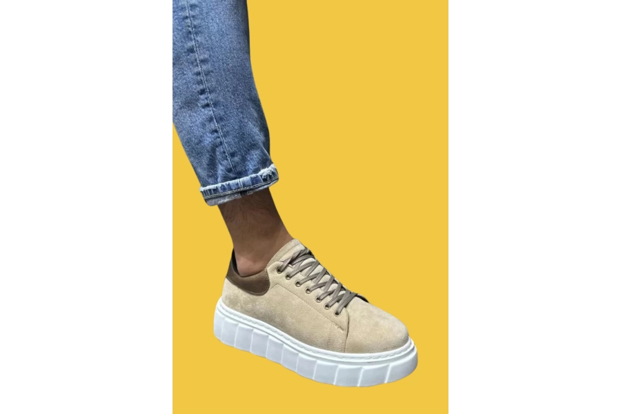 Shoecide Bağcıklı Tasarım Yüksek Taban Vizon Süet Erkek Günlük Ayakkabı 144
