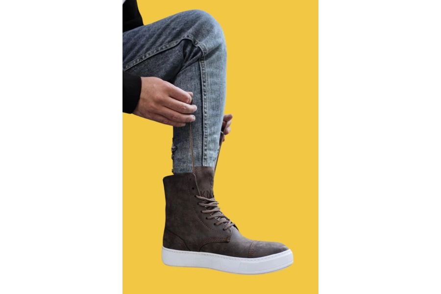 Shoecide Bağcıklı Yüksek Taban Kahverengi Erkek Spor Bot 022