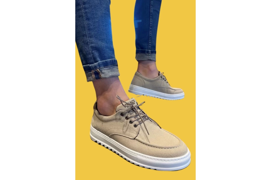 Shoecide Bağcıklı Yüksek Taban Vizon Süet Erkek Günlük Ayakkabı T12
