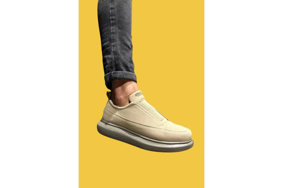 Shoecide Bağcıksız Lastikli Rahat Yüksek Taban Vizon Süet Erkek Sneakers Ayakkabı 911