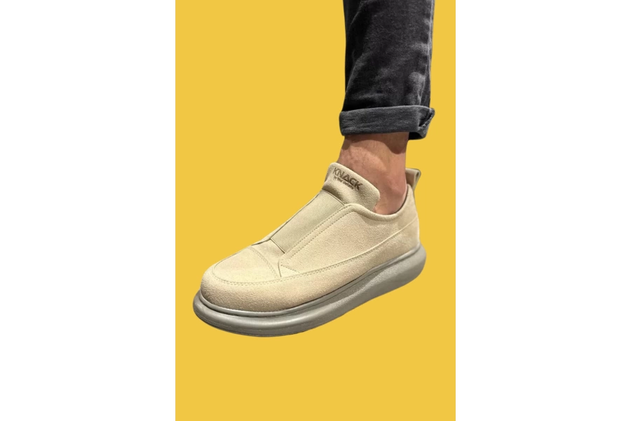 Shoecide Bağcıksız Lastikli Rahat Yüksek Taban Vizon Süet Erkek Sneakers Ayakkabı 911