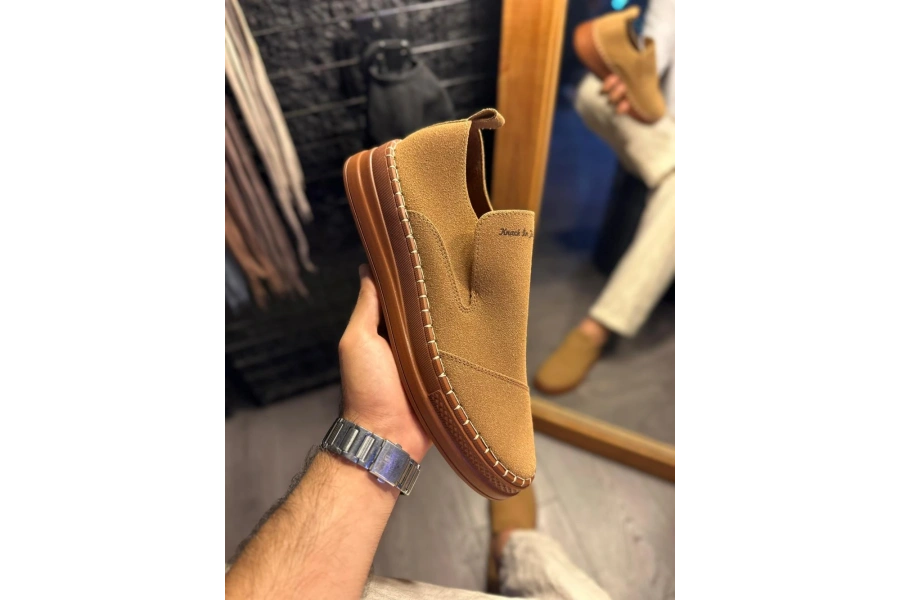 Shoecide Bağcıksız Mevsimlik Süet Ayakkabı 019 Taba