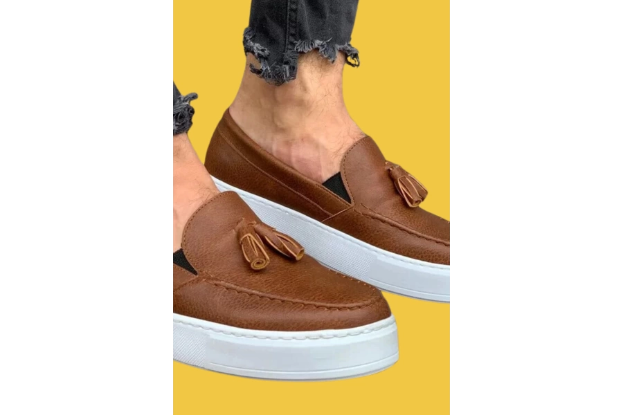 Shoecide Bağcıksız Püsküllü Rahat Yüksek Taban Taba Erkek Günlük Spor Klasik Ayakkabı 717