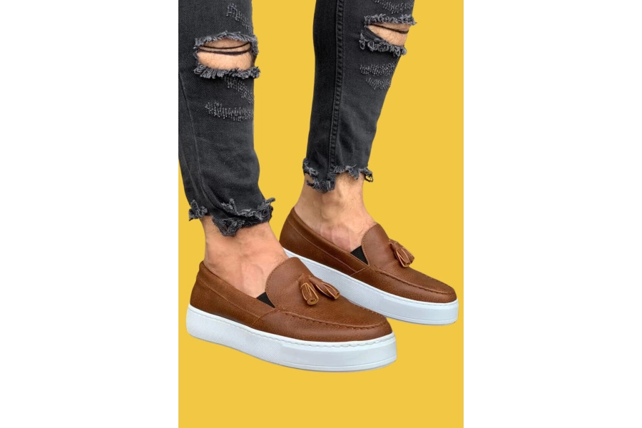 Shoecide Bağcıksız Püsküllü Rahat Yüksek Taban Taba Erkek Günlük Spor Klasik Ayakkabı 717