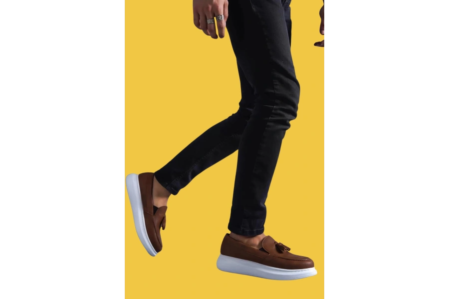Shoecide Bağcıksız Püsküllü Rahat Yüksek Taban Taba Erkek Günlük Spor Klasik Ayakkabı 818