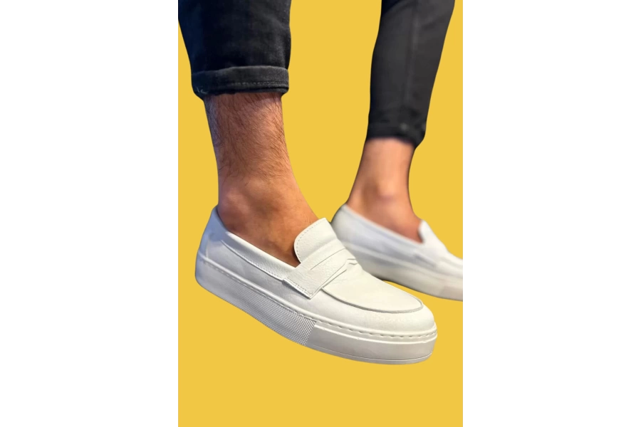 Shoecide Bağcıksız Rahat Taban Beyaz Erkek Günlük Klasik Ayakkabı 400