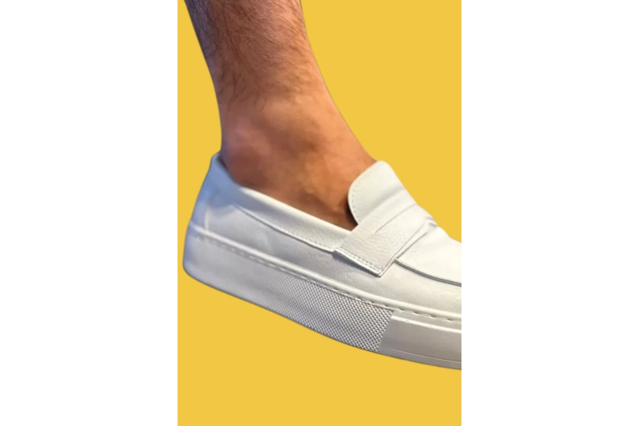 Shoecide Bağcıksız Rahat Taban Beyaz Erkek Günlük Klasik Ayakkabı 400