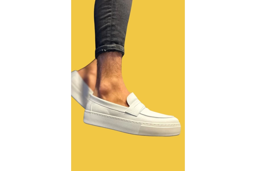 Shoecide Bağcıksız Rahat Taban Beyaz Erkek Günlük Klasik Ayakkabı 400