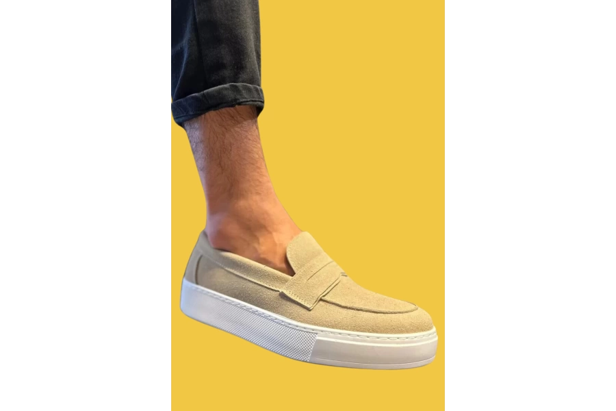 Shoecide Bağcıksız Rahat Taban Günlük Vizon Süet Erkek Spor Klasik Ayakkabı 400