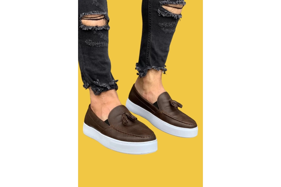 Shoecide Bağcıksız Rahat Taban Kahverengi Erkek Günlük Spor Klasik Ayakkabı 717