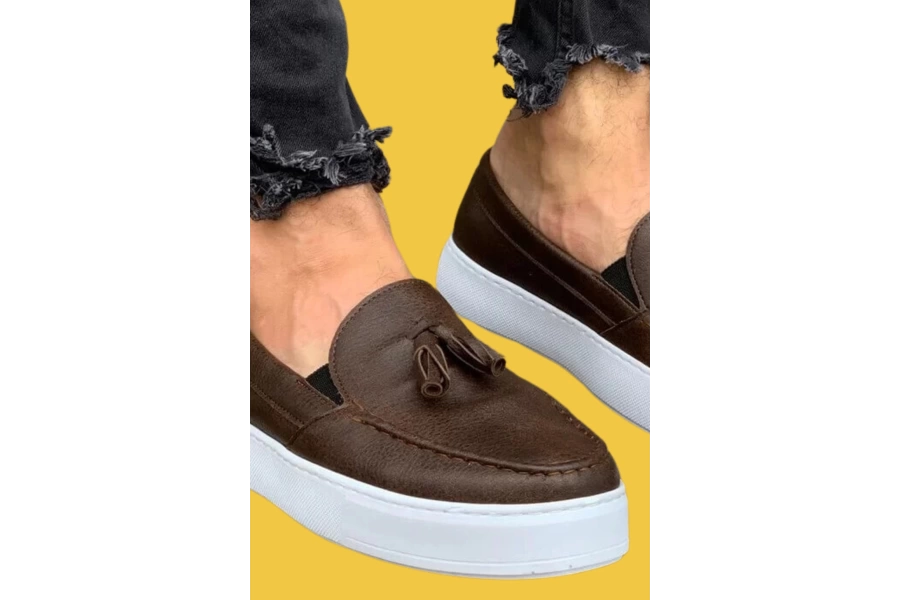 Shoecide Bağcıksız Rahat Taban Kahverengi Erkek Günlük Spor Klasik Ayakkabı 717