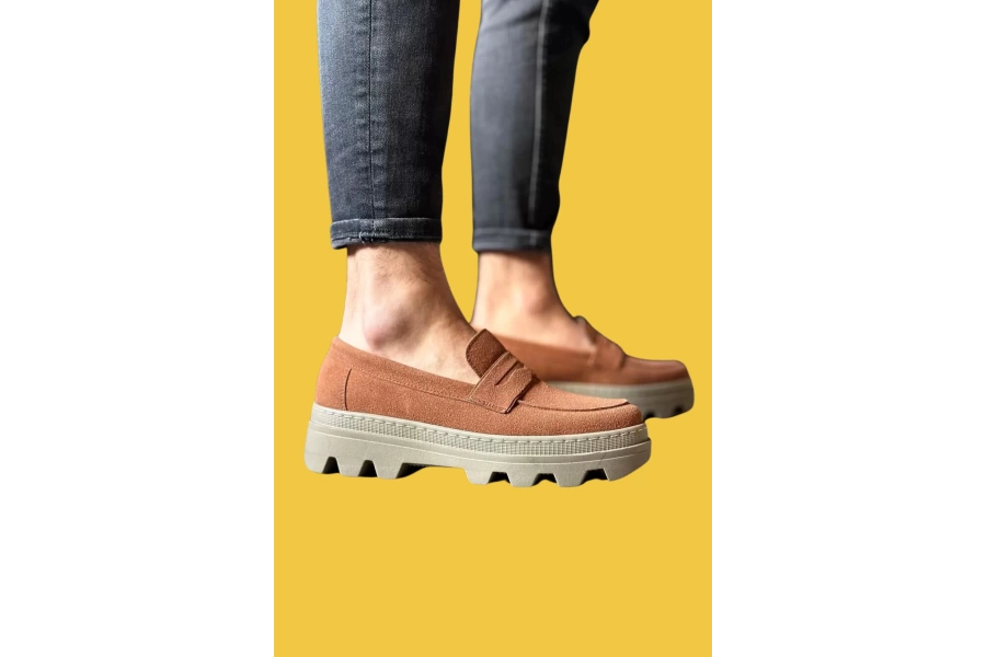Shoecide Bağcıksız Rahat Yüksek Taban Taba Süet Erkek Loafer Klasik Ayakkabı 779