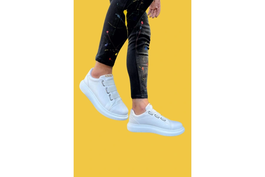 Shoecide Bantlı Rahat Yüksek Taban Beyaz Erkek Sneakers Ayakkabı 889