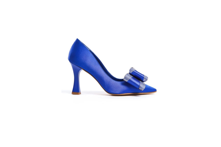 Shoecide Basskan Kadın Mavi Fasm Saten Boyalı Ökçe(topuklu)fiyonk Detaylı Abiye Ayakkabı