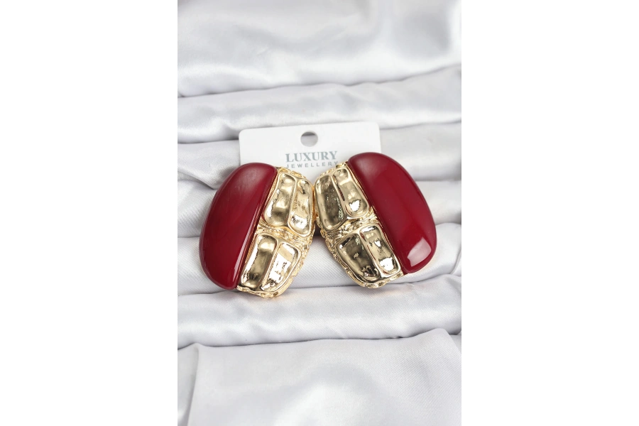 Shoecide Bordo Renk Pirinç Vintage Kadın Küpe
