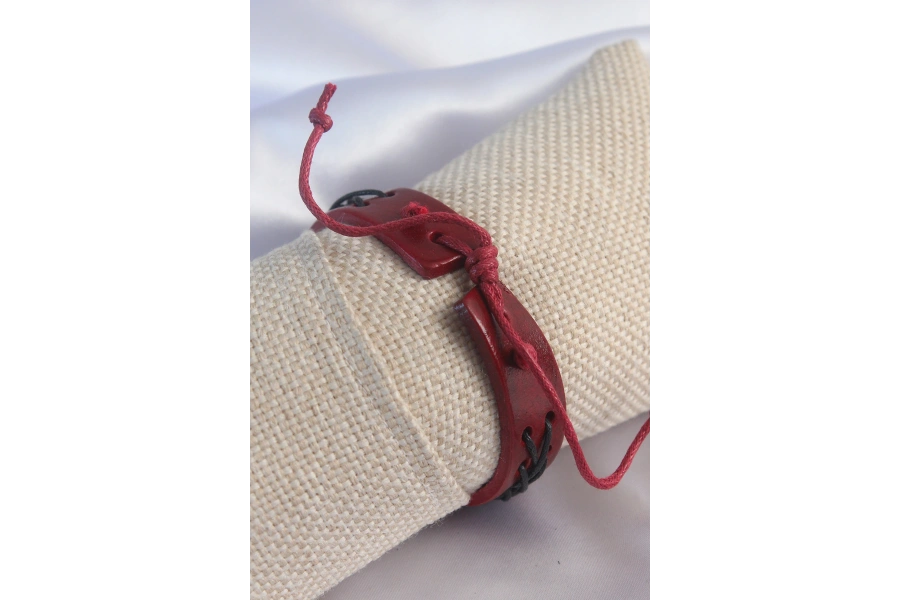 Shoecide Bordo Renk Siyah İpli Deri Erkek Bileklik