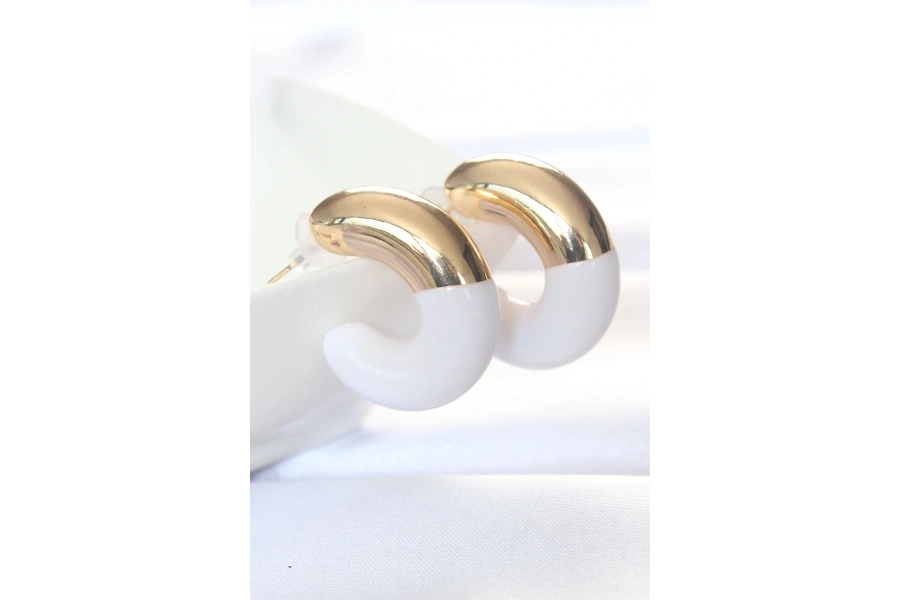 Shoecide Ccb Beyaz Gold Çift Renk Küpe