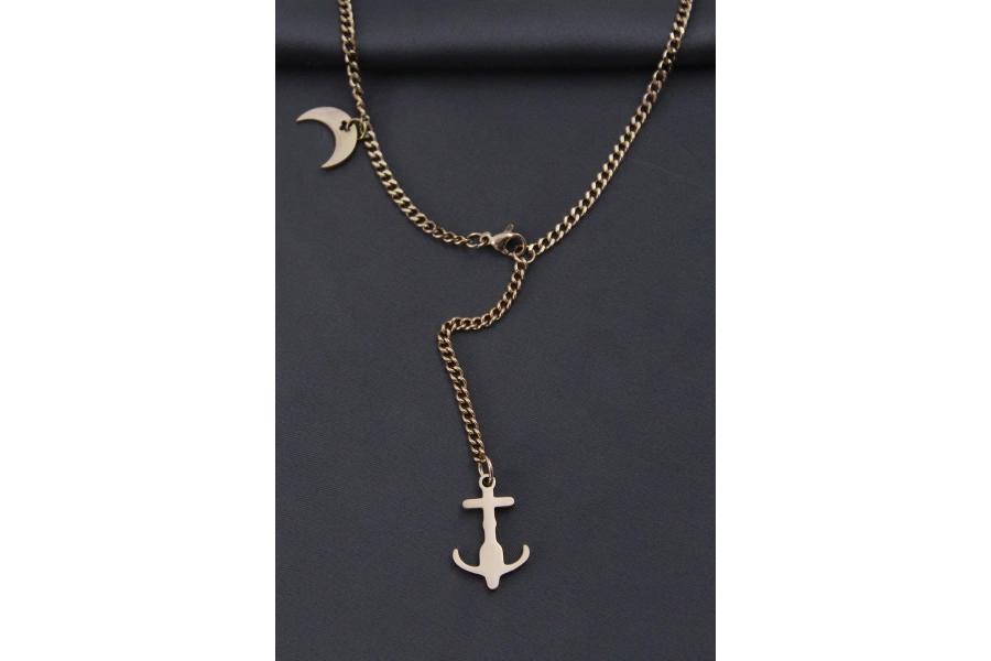 Shoecide Çelik Rose Renk Çapa Tasarımlı Kadın Kolye