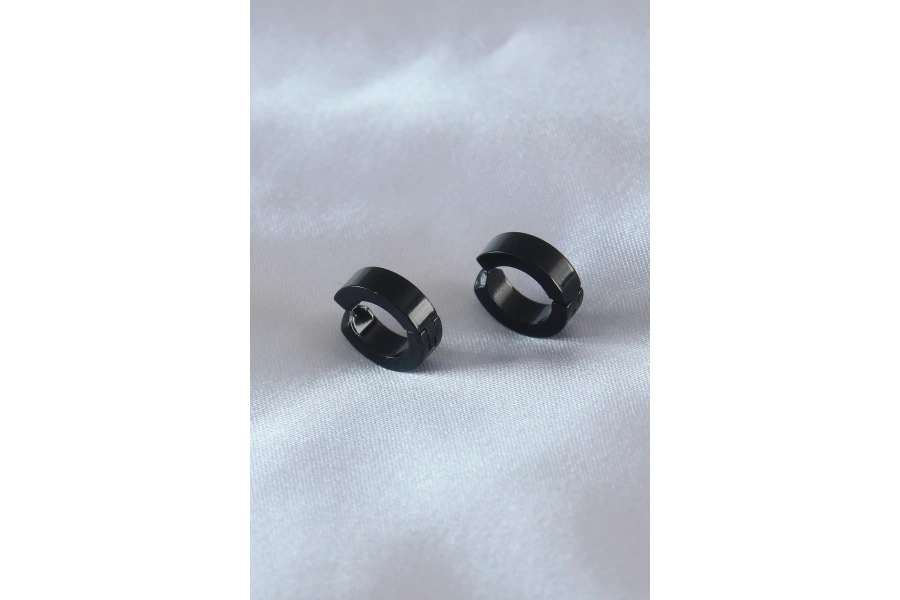 Shoecide Çelik Siyah Renk Sıkıştırmalı Erkek Küpe