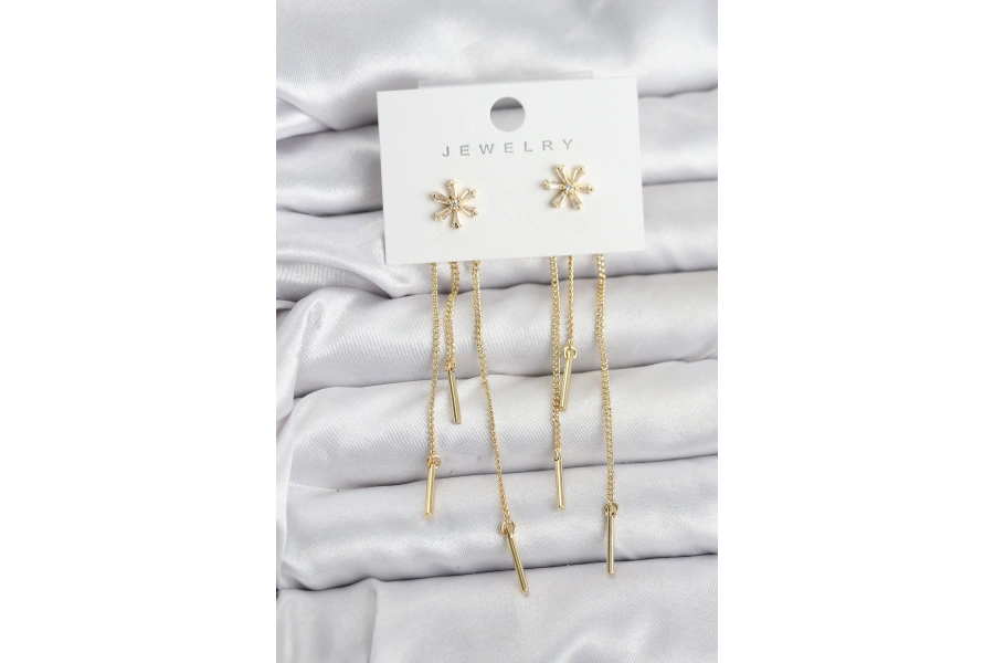 Shoecide Çiçek Model Gold Pirinç Sallantılı Kadın Küpe