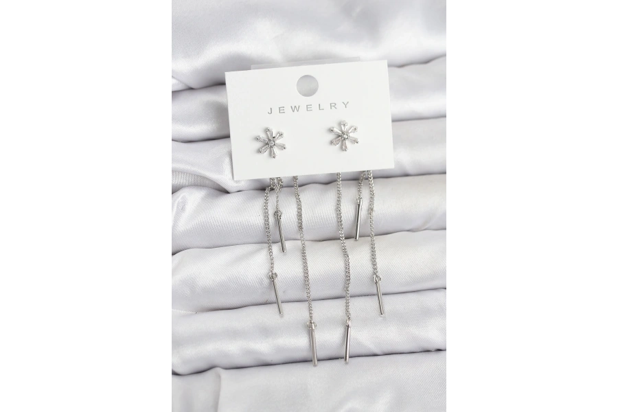 Shoecide Çiçek Model Gümüş Pirinç Sallantılı Kadın Küpe