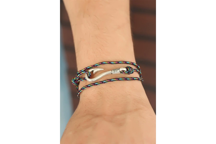 Shoecide Çizgi Desenli Metal Kancalı Erkek Bileklik