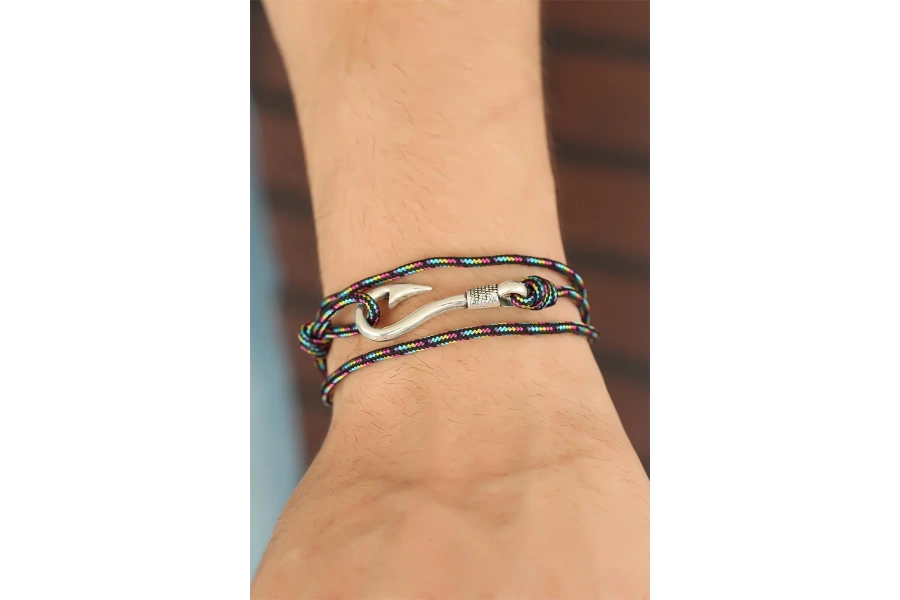 Shoecide Çizgi Desenli Metal Kancalı Erkek Bileklik