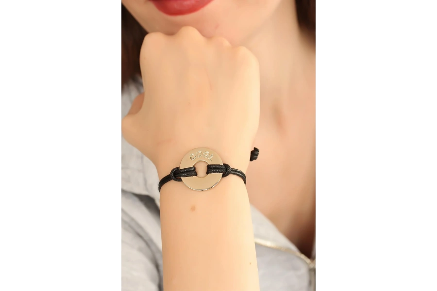 Shoecide Cool (havalı) Siyah Deri İpli Unisex Mood Bileklik