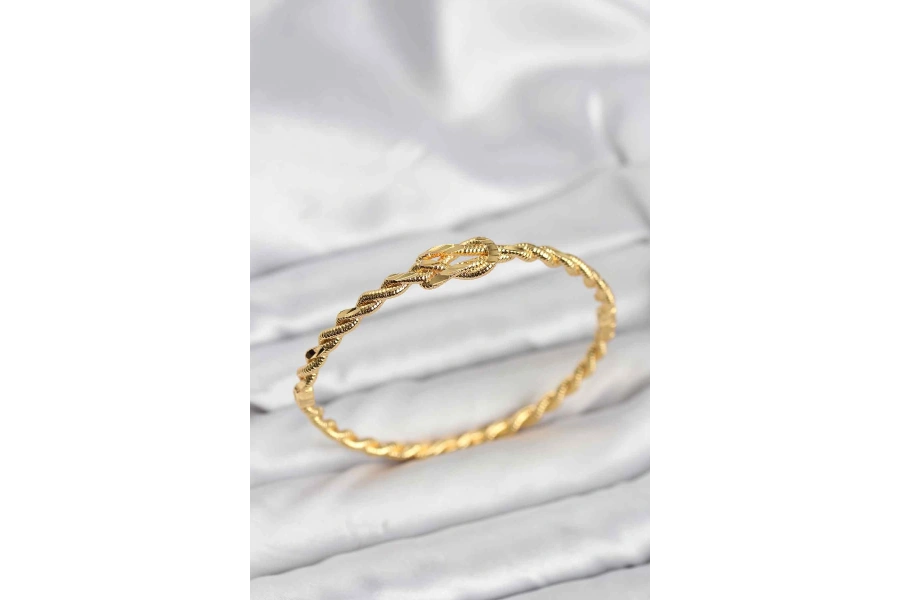 Shoecide Düğüm Model Pirinç Gold Renk Kadın Kelepçe Bileklik