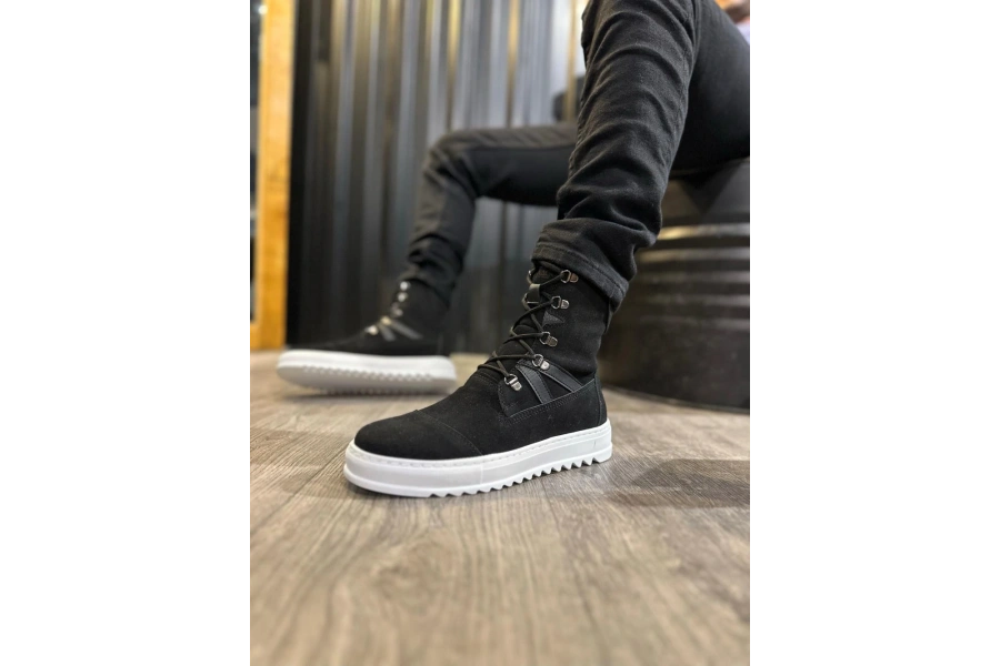 Shoecide Erkek Spor Bot B12 Siyah Süet (beyaz Taban)