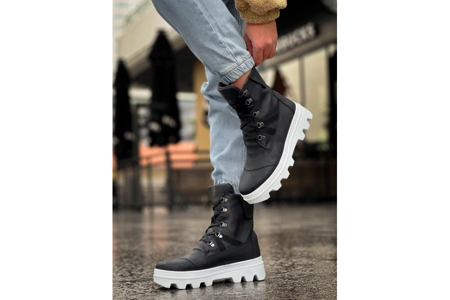 Shoecide Erkek Spor Bot B14 Siyah (beyaz Taban)