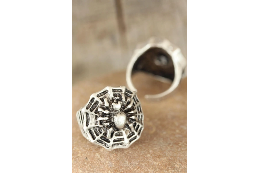 Shoecide Eskitme Gümüş Renk Örümcek Figürlü Erkek Ayarlamalı Yüzük