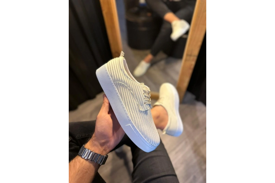 Shoecide Fitilli Desenli Günlük Ayakkabı 076 Beyaz