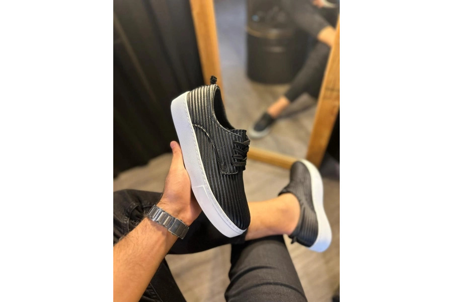 Shoecide Fitilli Desenli Günlük Ayakkabı 076 Siyah (beyaz Taban)