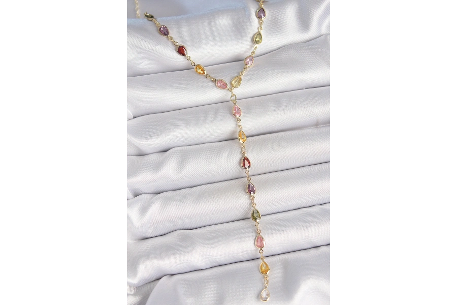 Shoecide Gold Karışık Renk Zirkon Taşlı Y Pirinç Kolye