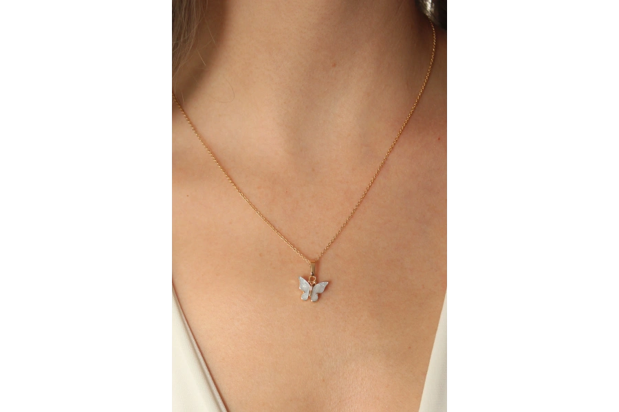 Shoecide Gold Mavi Renk Kelebek Figür Kadın Kolye